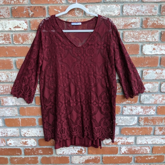 Mango Dresses & Skirts - Mango Lace Dress in Burgundy Color